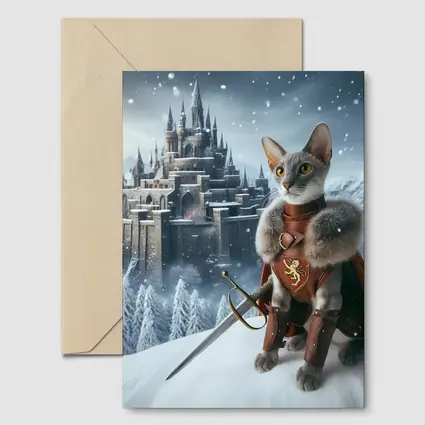Gray Cat Knight Snow Castle Fantasy