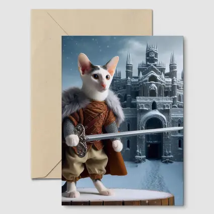 Medieval Warrior Cat Snowy Castle Fantasy