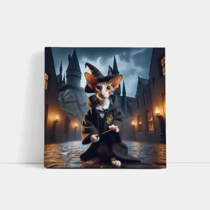 Cornish Rex Cat Wizard Dark Castle Night