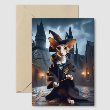 Cornish Rex Cat Wizard Dark Castle Night