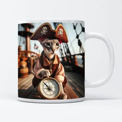 Pirate Cat With Compass On Ship