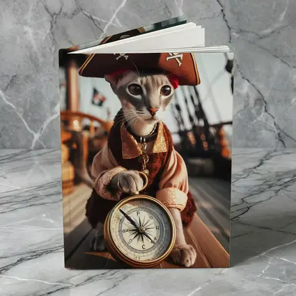 Pirate Cat With Compass On Ship