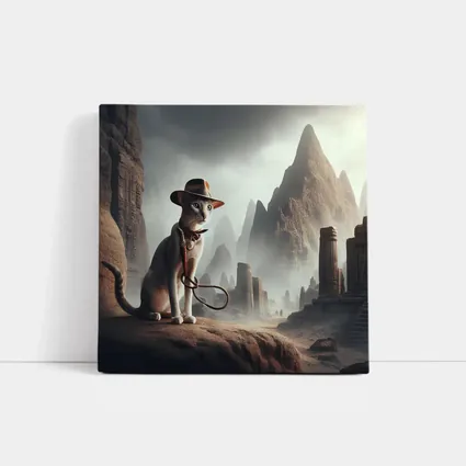 Adventure Cat Ancient Ruins Misty Landscape