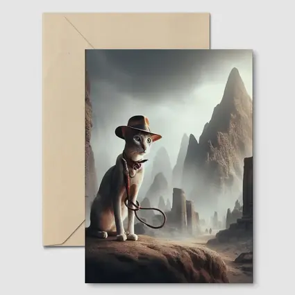 Adventure Cat Ancient Ruins Misty Landscape