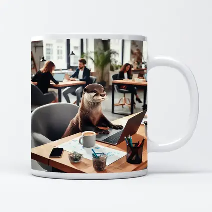 Otter Working at Office Desk Laptop