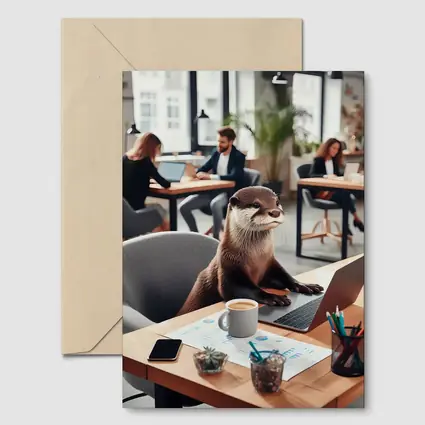 Otter Working at Office Desk Laptop