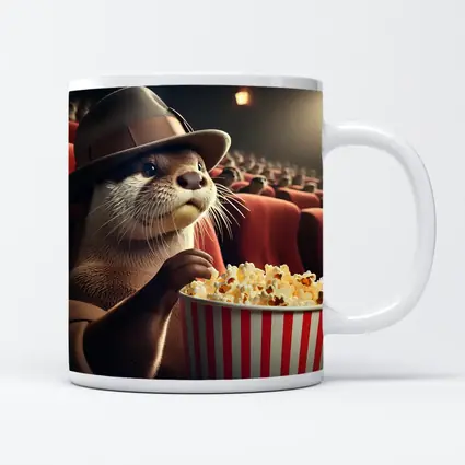 Otter Wearing Hat Eating Popcorn Cinema