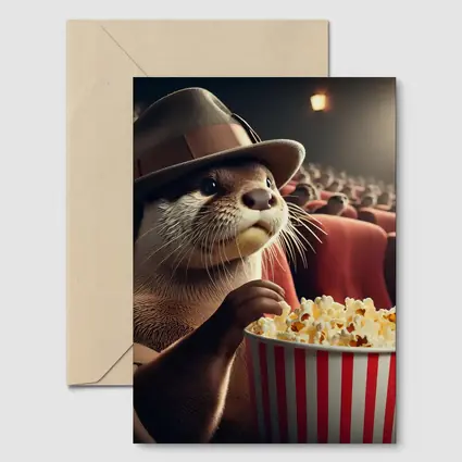 Otter Wearing Hat Eating Popcorn Cinema