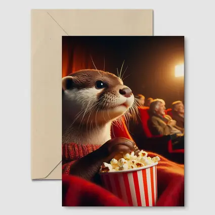 Otter Eating Popcorn In Movie Theater