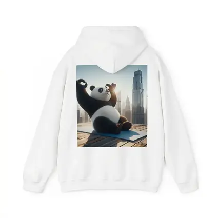 Panda Doing Yoga City Skyline Background