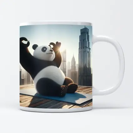 Panda Doing Yoga City Skyline Background