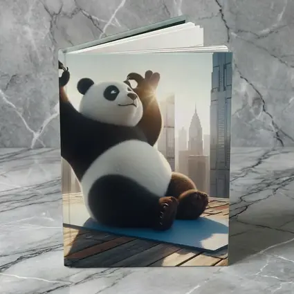 Panda Doing Yoga City Skyline Background
