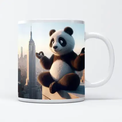 Meditating Panda Above New York City Skyline