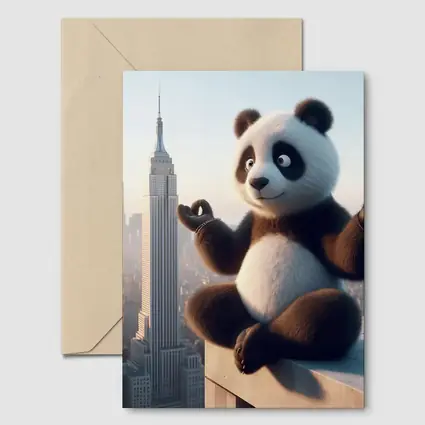 Meditating Panda Above New York City Skyline