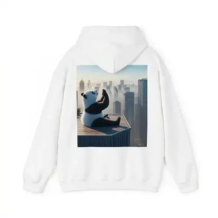 Panda Meditating on Rooftop City Skyline