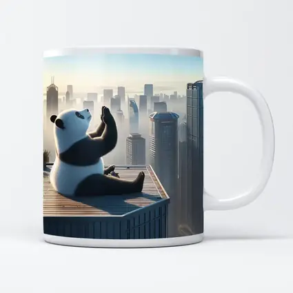 Panda Meditating on Rooftop City Skyline