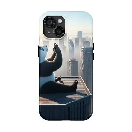 Panda Meditating on Rooftop City Skyline