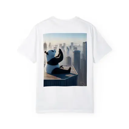 Panda Meditating on Rooftop City Skyline