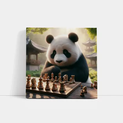 Panda Playing Chess in Chinese Garden