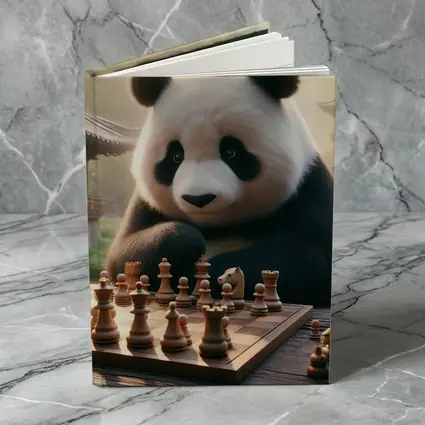 Panda Playing Chess in Chinese Garden