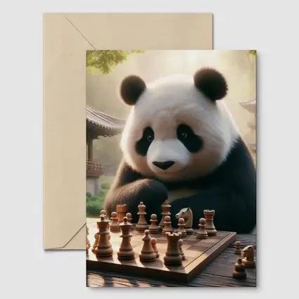 Panda Playing Chess in Chinese Garden