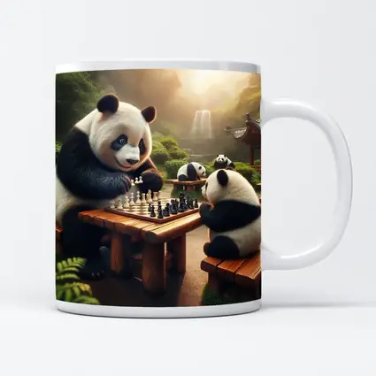 Pandas Playing Chess in Forest Garden