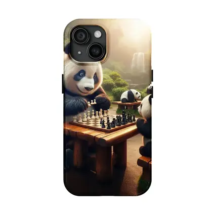 Pandas Playing Chess in Forest Garden