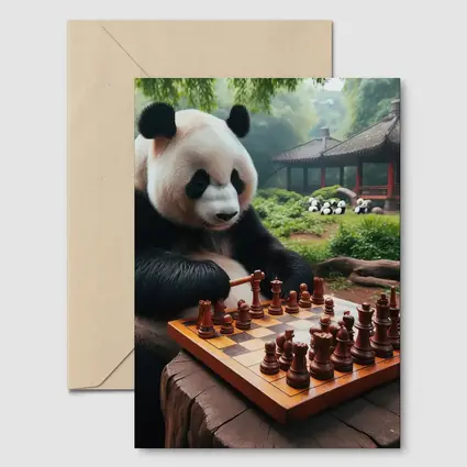 Giant Panda Playing Chess Forest Garden