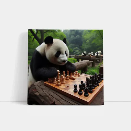 Giant Panda Playing Chess in Forest