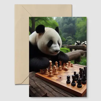 Giant Panda Playing Chess in Forest
