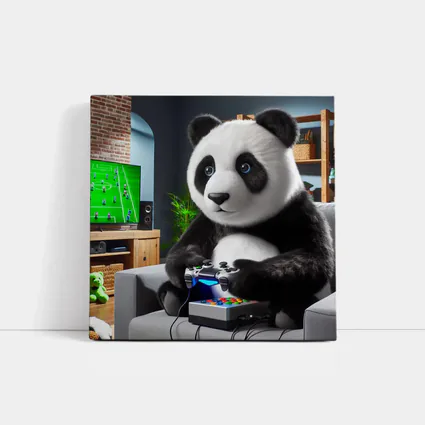 Panda Playing Video Games on Couch