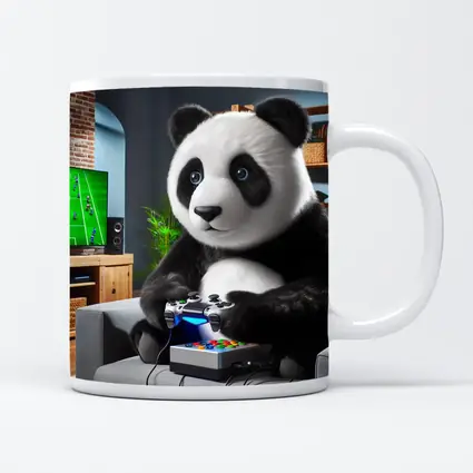 Panda Playing Video Games on Couch