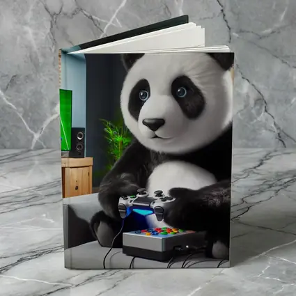 Panda Playing Video Games on Couch