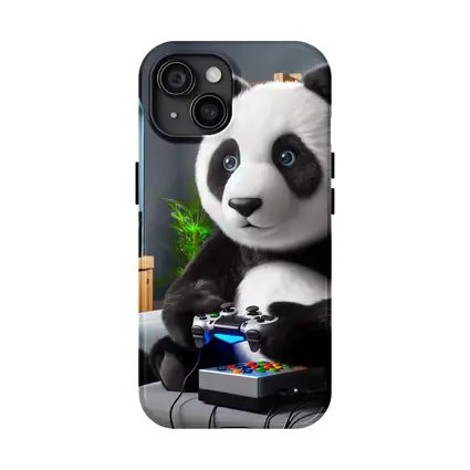 Panda Playing Video Games on Couch