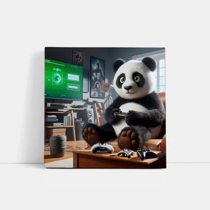 Panda Playing Video Games Cozy Living Room