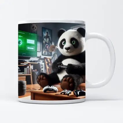 Panda Playing Video Games Cozy Living Room