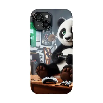 Panda Playing Video Games Cozy Living Room