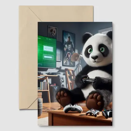 Panda Playing Video Games Cozy Living Room