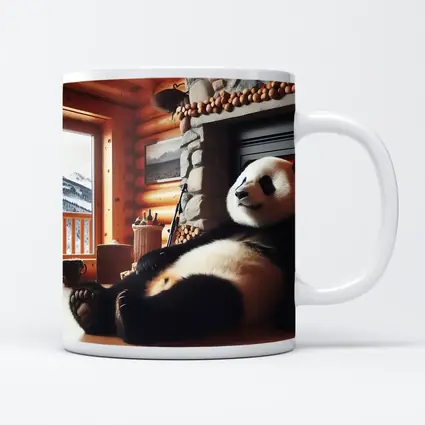 Giant Panda Relaxing By Cozy Fireplace