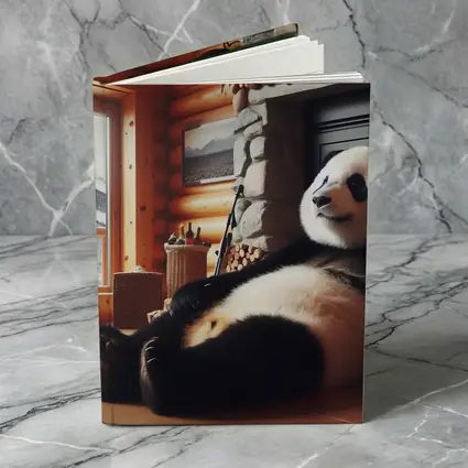 Giant Panda Relaxing By Cozy Fireplace