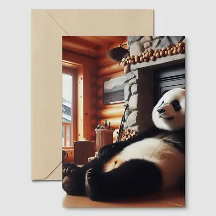 Giant Panda Relaxing By Cozy Fireplace