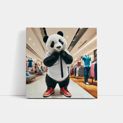 Panda Bear Dressed Up In Clothing Store