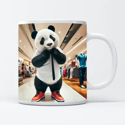 Panda Bear Dressed Up In Clothing Store