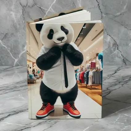 Panda Bear Dressed Up In Clothing Store