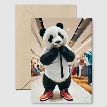 Panda Bear Dressed Up In Clothing Store