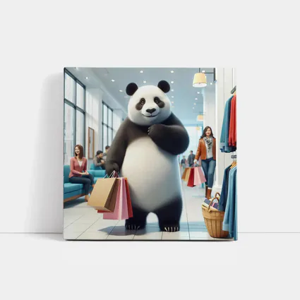 Panda Bear Shopping In Bright Retail Store