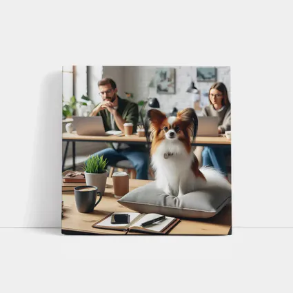 Papillon Dog Sitting on Pillow Office