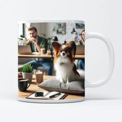 Papillon Dog Sitting on Pillow Office
