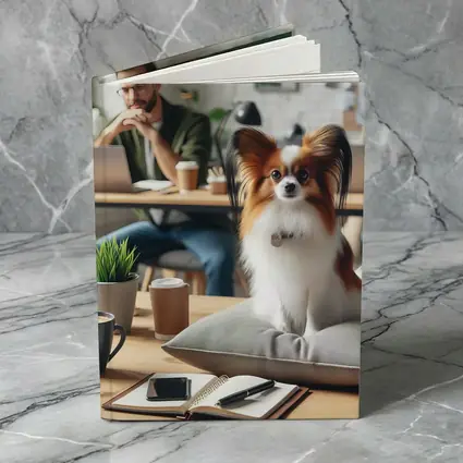 Papillon Dog Sitting on Pillow Office
