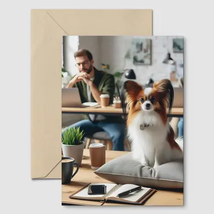 Papillon Dog Sitting on Pillow Office